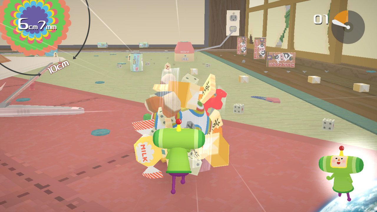 Alles bleibt am Katamari kleben. Er muss nur groß genug werden, um drüberrollen zu können.